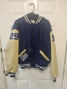 Vintage DeLong Blue White Varsity Football Letterman Jacket USA Made Men's Sz L - Picture 1 of 6