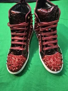 Men Red High Top Glitter Spike Sneakers Size 9.5 New Without Box - Picture 1 of 5