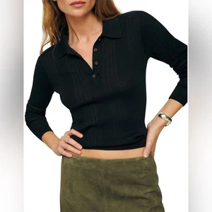 Suéter Polo Reformation Hermia Lana Merino Regenerativa Negro - Precio Completo - Imagen 1 de 13