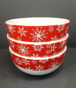 Fiocco di Neve Holiday Ciotole di Natale di Old Time Pottery Rosso con Bianco Set di 3 - Foto 1 di 13