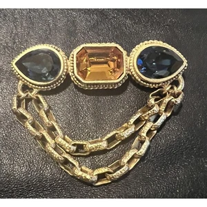 Vintage Voslo Designs Edelstein Brosche Anstecknadel goldfarben - Bild 1 von 10