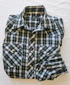 Vintage JC Penney Western Shirt M Pearl Snap Plaid 70s Cowboy Rockabilly - Picture 1 of 9