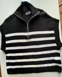 Broadway Mujeres Suéter Chaleco Negro/Marfil Rayas Cremallera Tejido Pullover Talla XL - Imagen 1 de 13