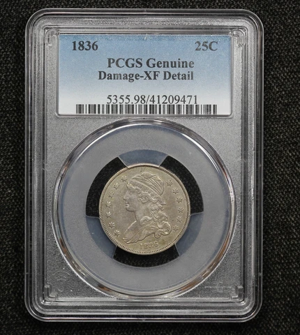 1836 Capped Bust Quarter PCGS XF Details Damage 1OUK Cover