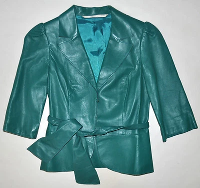 Chaqueta Blazer Twelfth Street Cynthia Vincent Cuero Verde Manga 1/2 Talla 4 EE. UU. Foto 1 de 4
