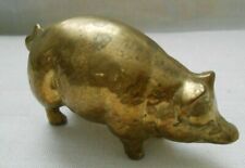 Vintage Handmade Solid Brass Pig Figurine Paperweight Patina 4" Collectible VGUC