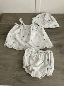 Janie & Jack Linen Blend 3 Pc Outfit 6-12 Months White Jungle Animals - Picture 1 of 10