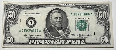 1977 $50 Fifty Dollar Bill Federal Reserve Note  Boston MA Vintage Currency - Image 1 of 4