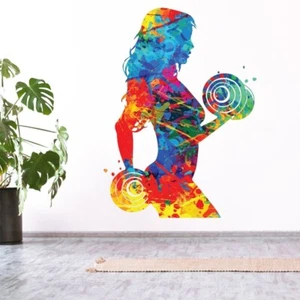Paint Splash Woman Weight Lifting Fitness Gym Wall Sticker WS-70449 - Picture 1 of 12