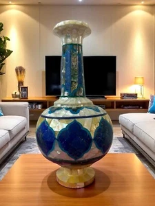 Artisan Marble Flower Vase Intricate Lapis Lazuli & MOP Inlay Work Hallway Decor - Picture 1 of 8