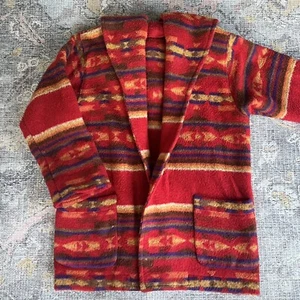 Vintage 90s Hooded Coat Womens Small Aztec Blanket USA Made Southwest Jacket - Bild 1 von 8
