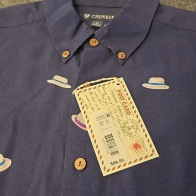 Cremieux Blue Hat Motif Mens long sleeve shirt Fedora New M St Barts Cruise Hot - Image 1 of 4