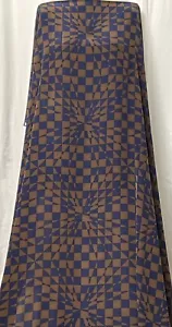 100% Silk Crepe De Chine Geometric Blue Brown Fabric 1.75 Yards Long & 54" Wide - Picture 1 of 6