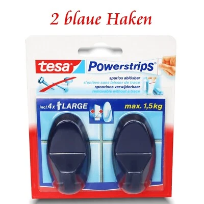 tesa Powerstrips® Haken -1 Pack = 2 Klebehaken - Kleben ohne Bohren - blau   - Bild 1 von 4