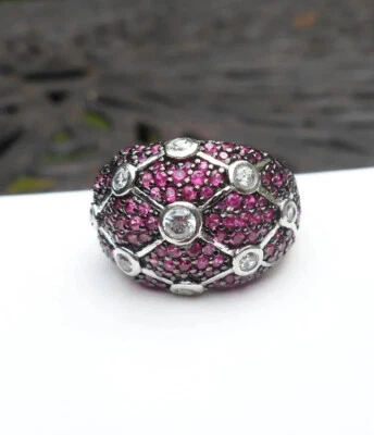 Sterling Silver Charles Winston Raspberry & White CZ Dome Ring  - Image 1 of 4