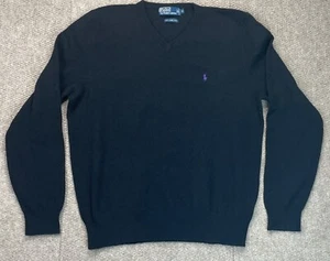 Polo by Ralph Lauren Men's 100% Lambs Wool Black V-Neck Sweater Size XL - Picture 1 of 11