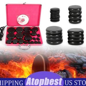 20Pcs Hot Stone Massage Kit Volcanic Basalt Stone Rock SPA Massager + Warmer Box - Picture 1 of 11
