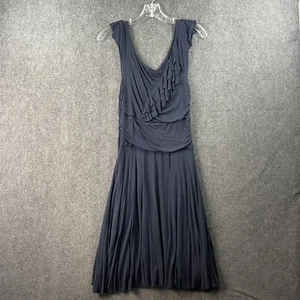 Baily 44 Dress Women's Small Navy Blue Wrap Jersey Ruffled Pleated Midi Stretch - Picture 1 of 6