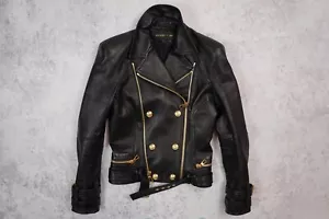 BALMAIN for H&M Giacca da motociclista donna in pelle nera - UK10 US6 EU36 - Usato - Foto 1 di 10