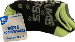 Boys 10 Pack No Show Socks Size 10.5-4 Lime Green,Black,Gray Game Over/Game Boss - Picture 1 of 7