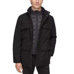 Guess Men's Water-Repellent Jacket with Zip-Out Quilted Puffer Bib - Black - Picture 1 of 6