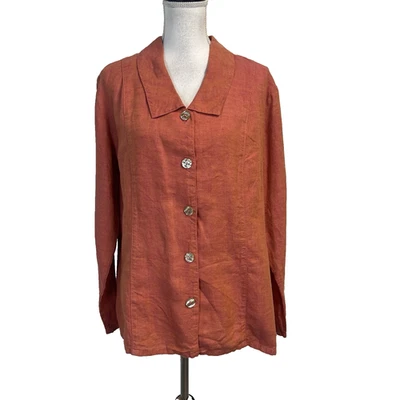 TSD Dos Estrellas Perro Rosa Naranja Lino Lagenlook Boho Chaqueta Blusa Talla XL Informal Foto 1 de 4