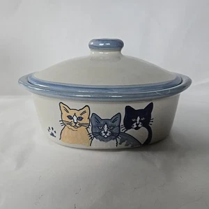 LOUISVILLE STONEWARE Oval Casserole Dish with Lid Classy Cats - Picture 1 of 9