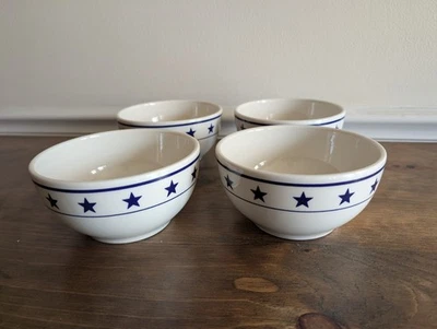 Juego de 4 cuencos de sopa de cereal Homer Laughlin Manhattan Blue Star 5,75" X 3" comedor Foto 1 de 4