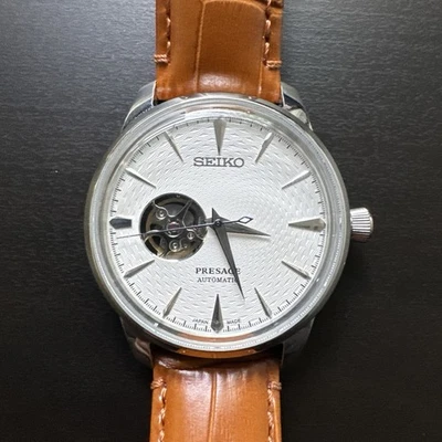 Reloj automático corazón abierto Seiko Presage para hombre esfera blanca plateado Foto 1 de 4