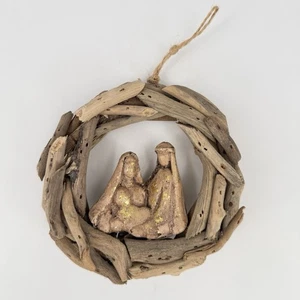 Vintage Driftwood Nativity Scene Mary Joseph Baby Jesus Manger Hanging Christmas - Picture 1 of 13