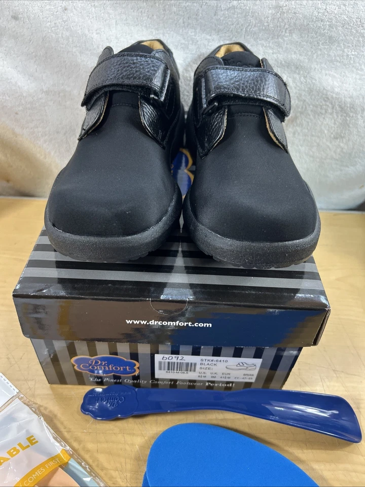 Dr Comfort Brian 6410 Black Stretch Lycra Therapeutic Diabetic Shoes Mens 14 XW