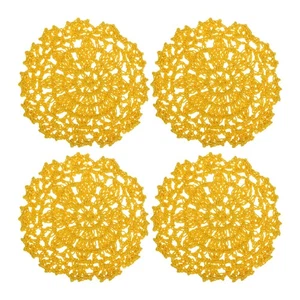 Tessuto Sottobicchieri,4pz 4" con Motivo Floreale per Decorazione (Giallo) - Foto 1 di 5