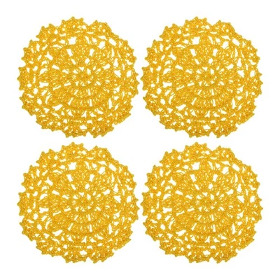 Tessuto Sottobicchieri,4pz 4" con Motivo Floreale per Decorazione (Giallo) - Immagine 1 di 4