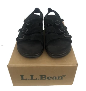 L.L. Bean Womens Sandals Size 8 Medium Triple Strap Adjustable Black Suede Shoes - Picture 1 of 10