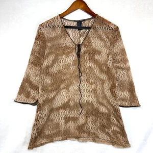 Bisou Bisou Fishnet Large Top Tunic Dyed Fairy Grunge Knit Coverup Beach Retro - Picture 1 of 8