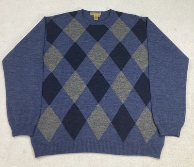 Vintage Tricots St Raphael Sweater XL Blue Argyle Pure New Wool Crewneck - Image 1 of 4