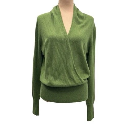 Suéter Evelyn Grace Verde Oliva 100% Cachemira Manga Larga Imitación Envoltura Frontal XL Foto 1 de 4