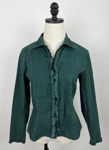 Blusa bohemia vintage de pana años 90 para mujer mediana verde bosque con volantes elásticos - Imagen 1 de 13