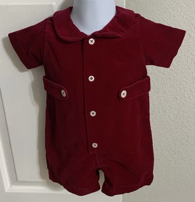 Vintage Strasburg Infant 0-3 Months Burgundy 100% Cotton Romper - Image 1 of 4