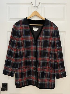 Blazer Chaqueta Larga Liz Claiborne Collection Vintage Mujer L 16 Mezcla Lana A Cuadros Foto 1 de 4