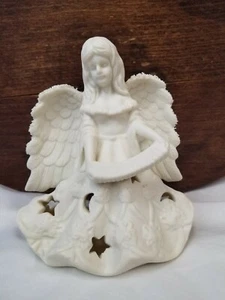 Engel Teelichthalter Spiel Akkordeon Keramik weiß Tischplatte Sitter Leuchte - Bild 1 von 12