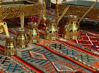 Cafetera turca 5 piezas cobre latón martillado Damasco hecha a mano Foto 1 de 4