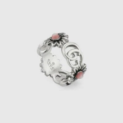 Anello Gucci Marmont CON FIORI GG argento YBC527394002 mis 15 ring Madreperla - Immagine 1 di 2