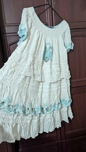 Damen/Mädchen Tunika Minikleid mint weiß bestickt Spitze Rüschen, Gr. M - Bild 1 von 24