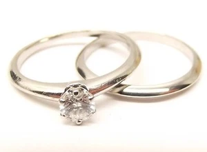 Authentic Tiffany & Co Platinum Engagement Wedding Ring Set .30 Carat Diamond - Picture 1 of 11