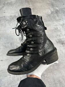 A.S. 98 Womens Black Leather Boots Booties Biker Gothic Avant-garde Zip Lace 41