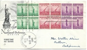 1940 FDC, DEFENSE COMBO COVER 3 BLOCKS - Picture 1 of 1