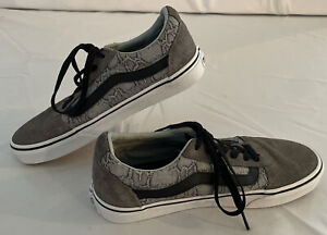 Vans Off The Wall Sneakers Skater Shoes Leather Snakeskin Print Gray Black EUC