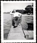 Antique Photograph Man Sitting In Chair At End Of Dock By Water