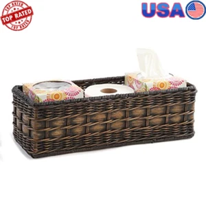 Wicker Toilet Tank Storage Basket Handcrafted Bathroom Organizer Bin Rattan New - Picture 1 of 6